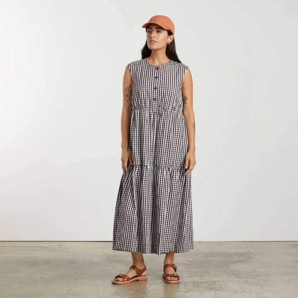 Everlane- Black and White Gingham- Tiered Midi or Maxi Dress - Medium